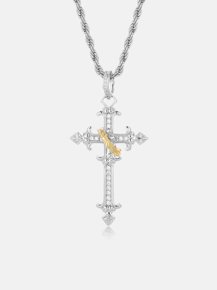 Moissanite Gold Band Filigree Cross Pendant - ICEGIANT