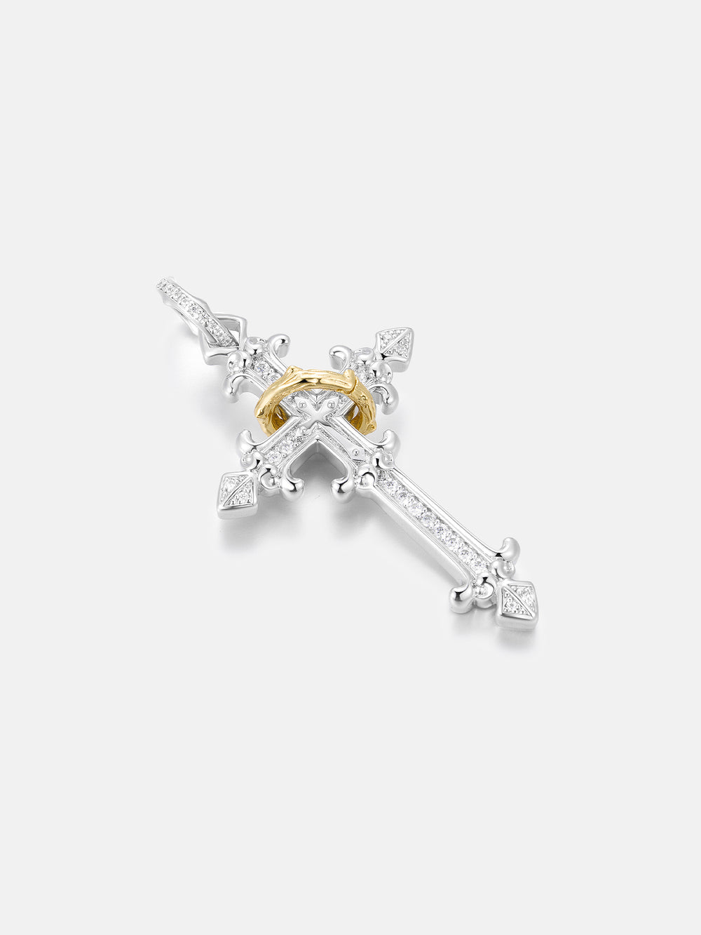 Moissanite Gold Band Filigree Cross Pendant - ICEGIANT