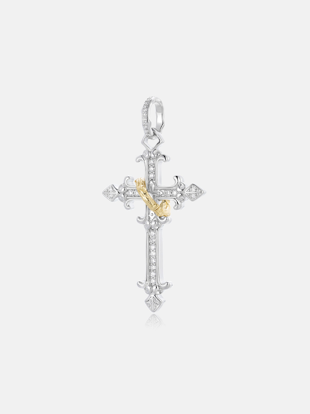 Moissanite Gold Band Filigree Cross Pendant - ICEGIANT