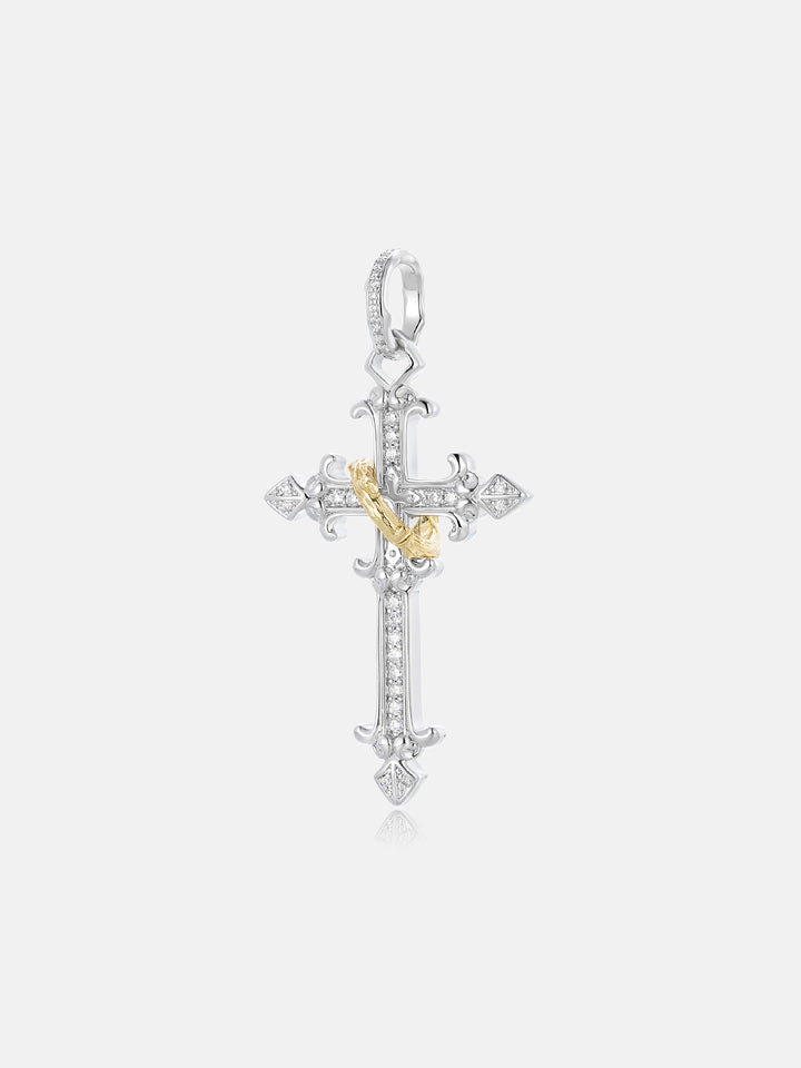 Moissanite Gold Band Filigree Cross Pendant - ICEGIANT