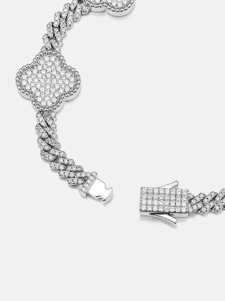 S925 Moissanite Four Leaf Clover Cuban Bracelet Or Chain