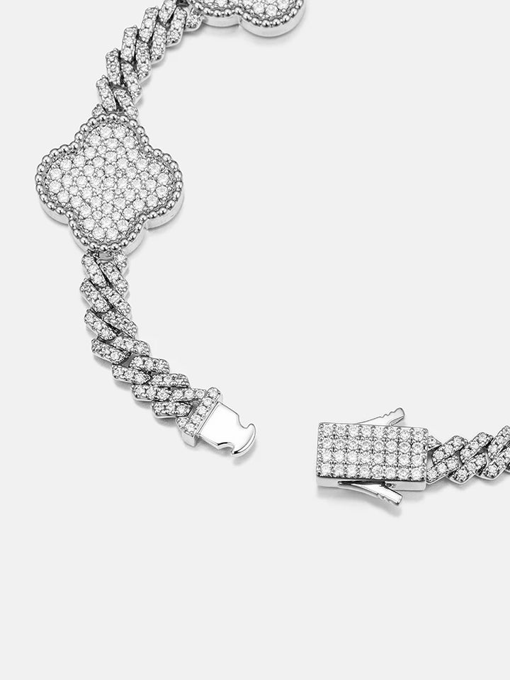 S925 Moissanite Four Leaf Clover Cuban Bracelet Or Chain
