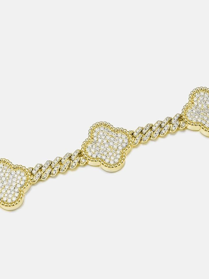 S925 Moissanite Four Leaf Clover Cuban Bracelet Or Chain