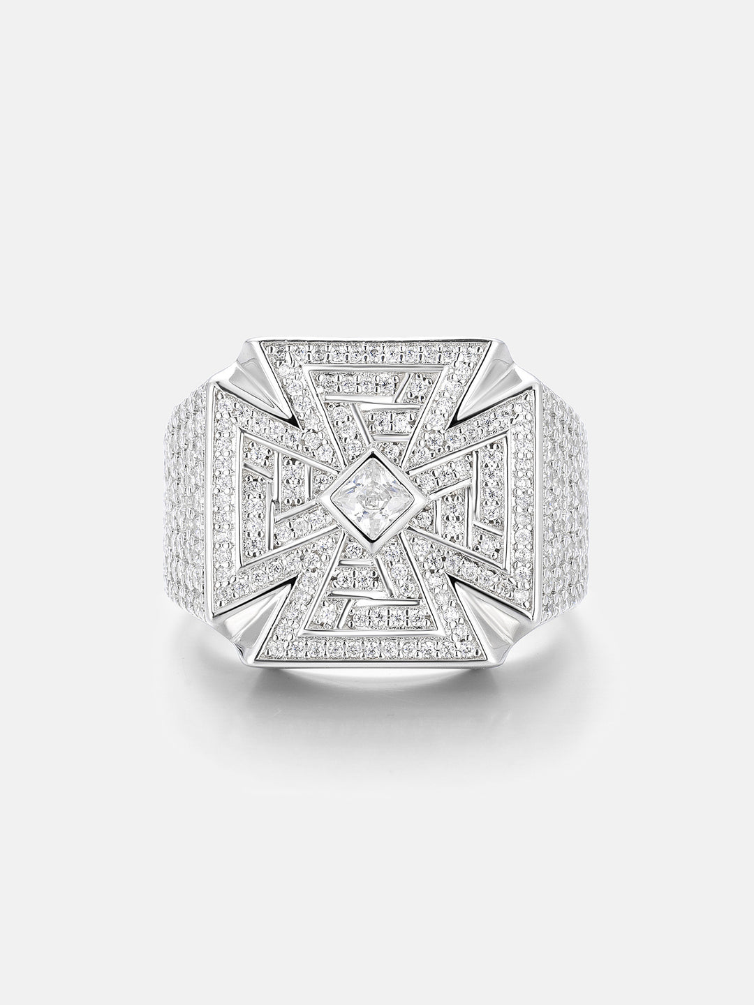 Moissanite Geometric Iron Cross Signet Ring - ICEGIANT