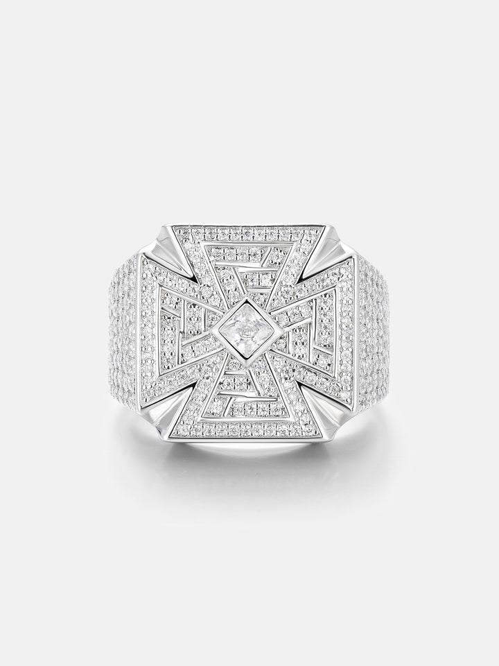 Moissanite Geometric Iron Cross Signet Ring - ICEGIANT