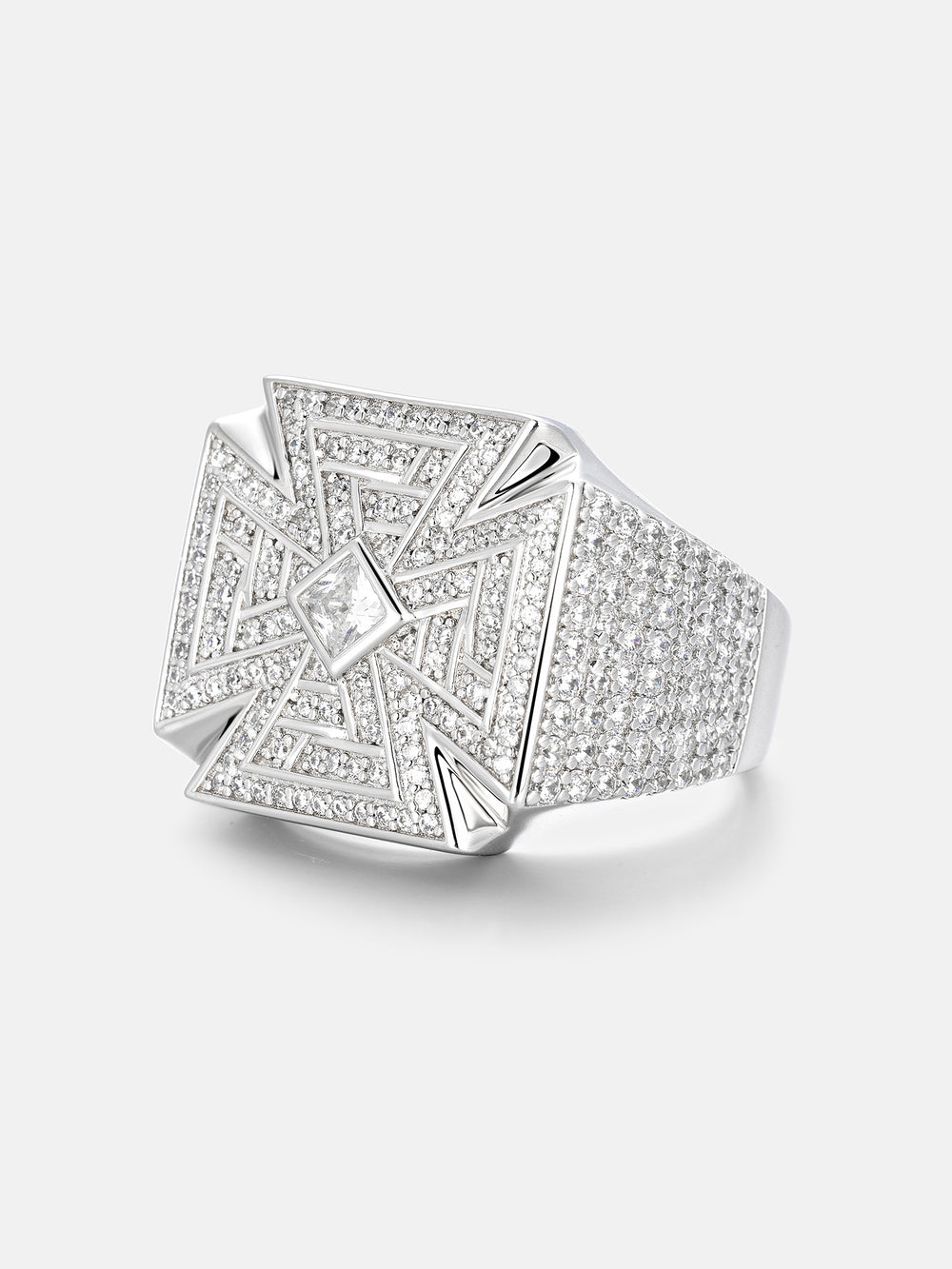 Moissanite Geometric Iron Cross Signet Ring - ICEGIANT