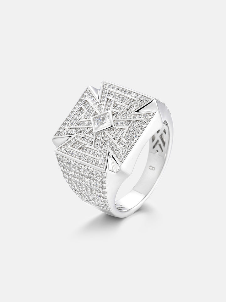 Moissanite Geometric Iron Cross Signet Ring - ICEGIANT
