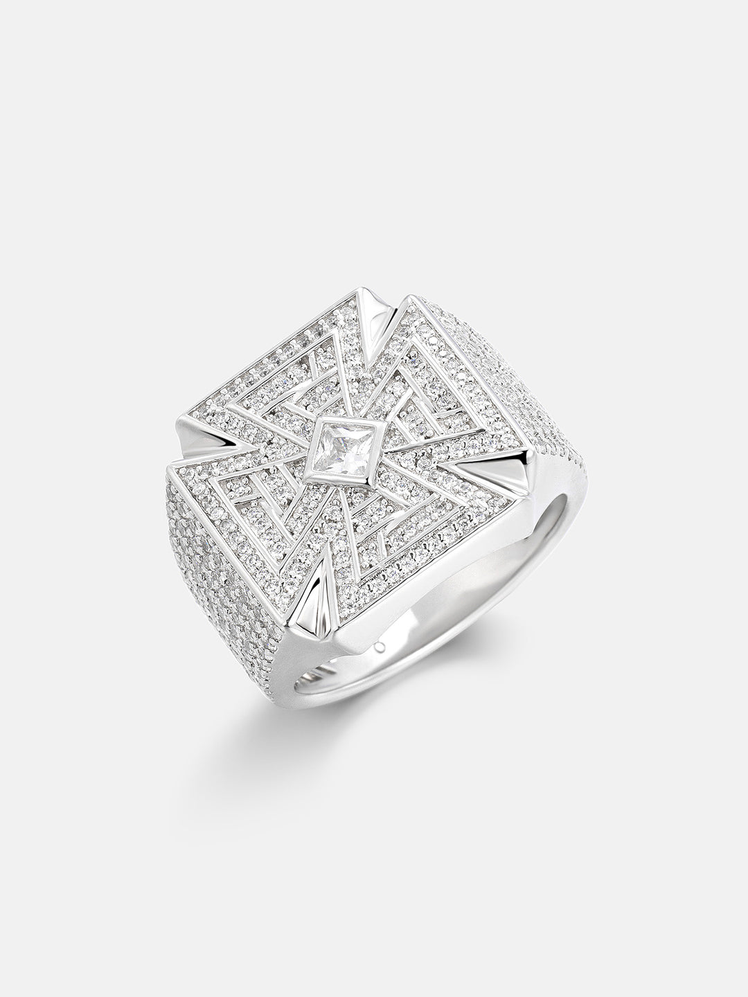 Moissanite Geometric Iron Cross Signet Ring - ICEGIANT