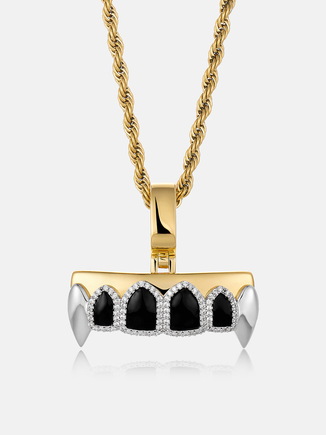 Moissanite Iced Halo Black Enamel Fangs Grillz Pendant