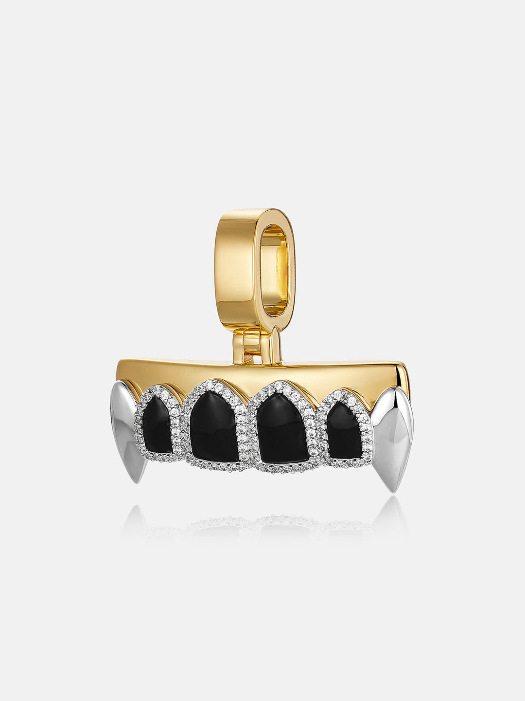 Moissanite Iced Halo Black Enamel Fangs Grillz Pendant