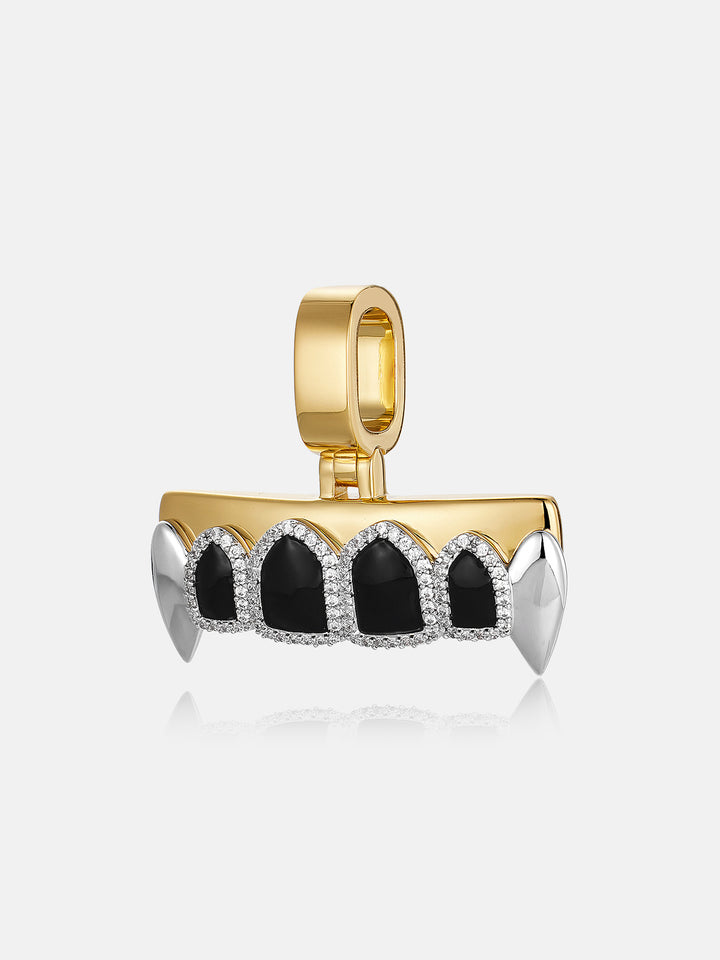 Moissanite Iced Halo Black Enamel Fangs Grillz Pendant