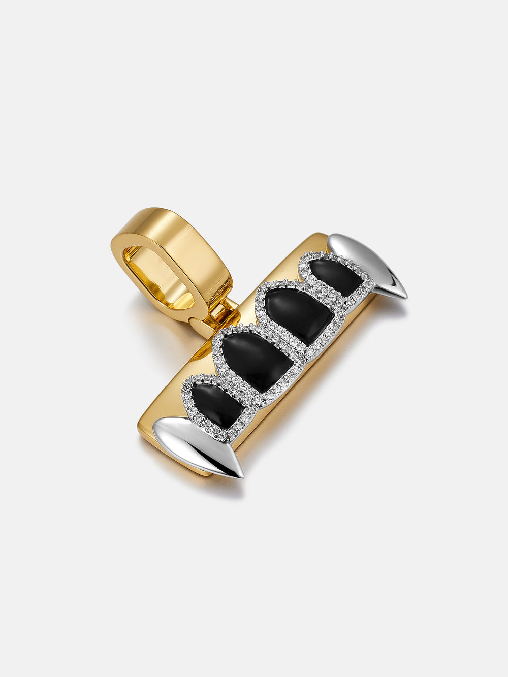 Moissanite Iced Halo Black Enamel Fangs Grillz Pendant