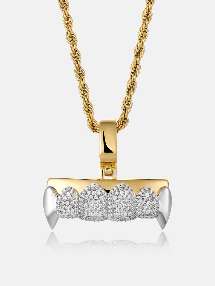 Moissanite Iced Out Two-Tone Fangs Grillz Pendant