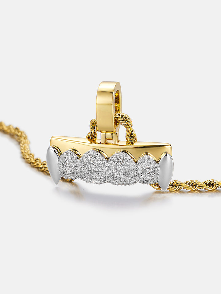Moissanite Iced Out Two-Tone Fangs Grillz Pendant