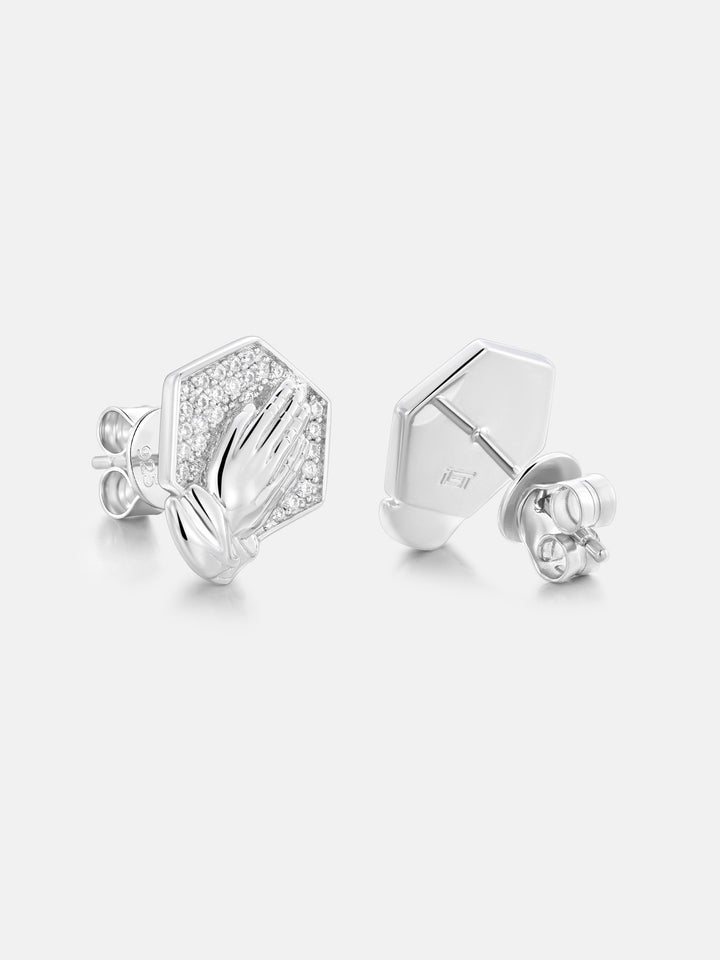Moissanite Iced Praying Hands Stud Earrings - ICEGIANT