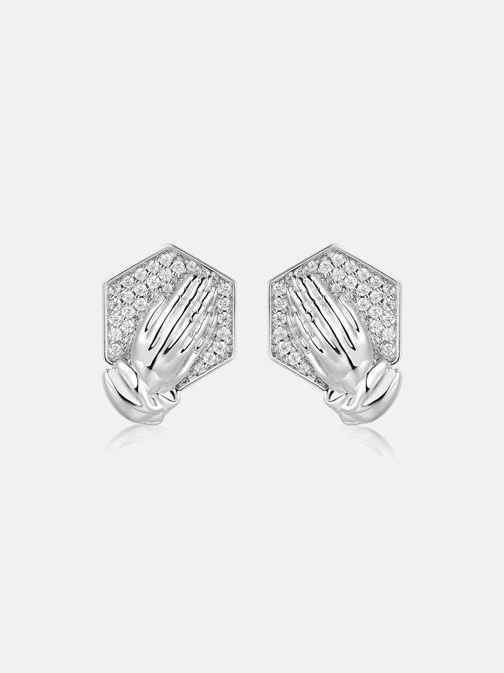 Moissanite Iced Praying Hands Stud Earrings - ICEGIANT