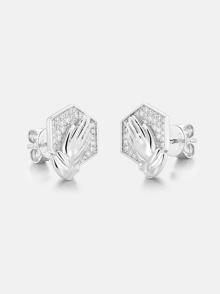 Moissanite Iced Praying Hands Stud Earrings - ICEGIANT