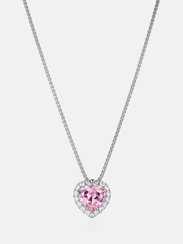 Moissanite Pink Gem Heart Shape Adjustable Necklace