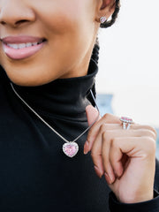 Moissanite Pink Gem Heart Shape Adjustable Necklace