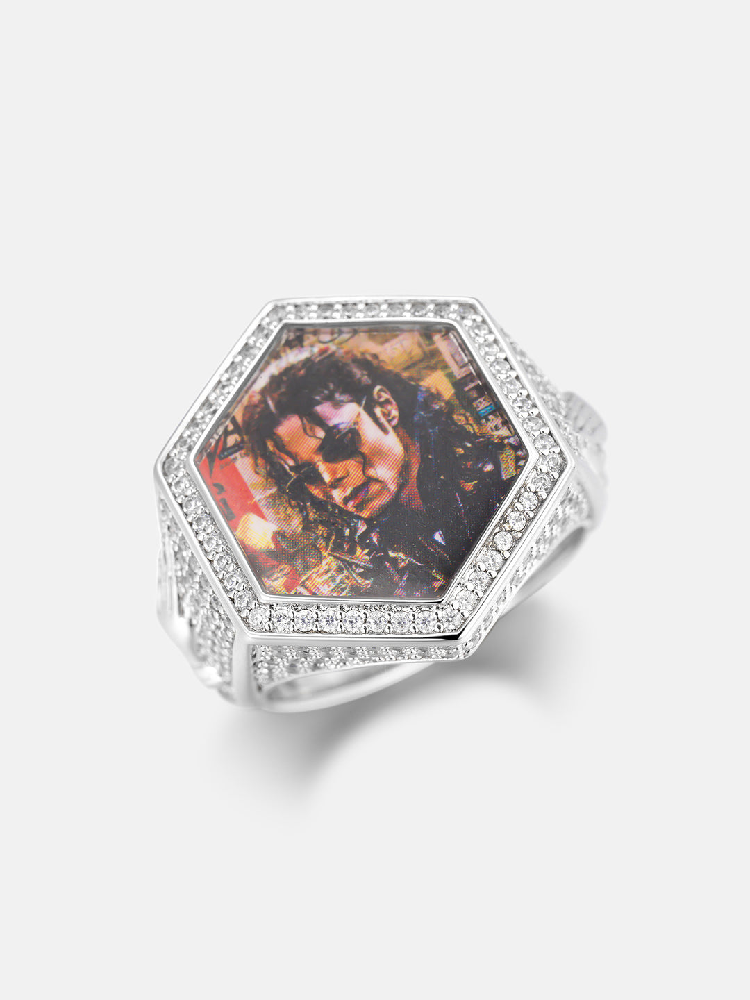 Moissanite Praying Hands Hexagon Photo Ring