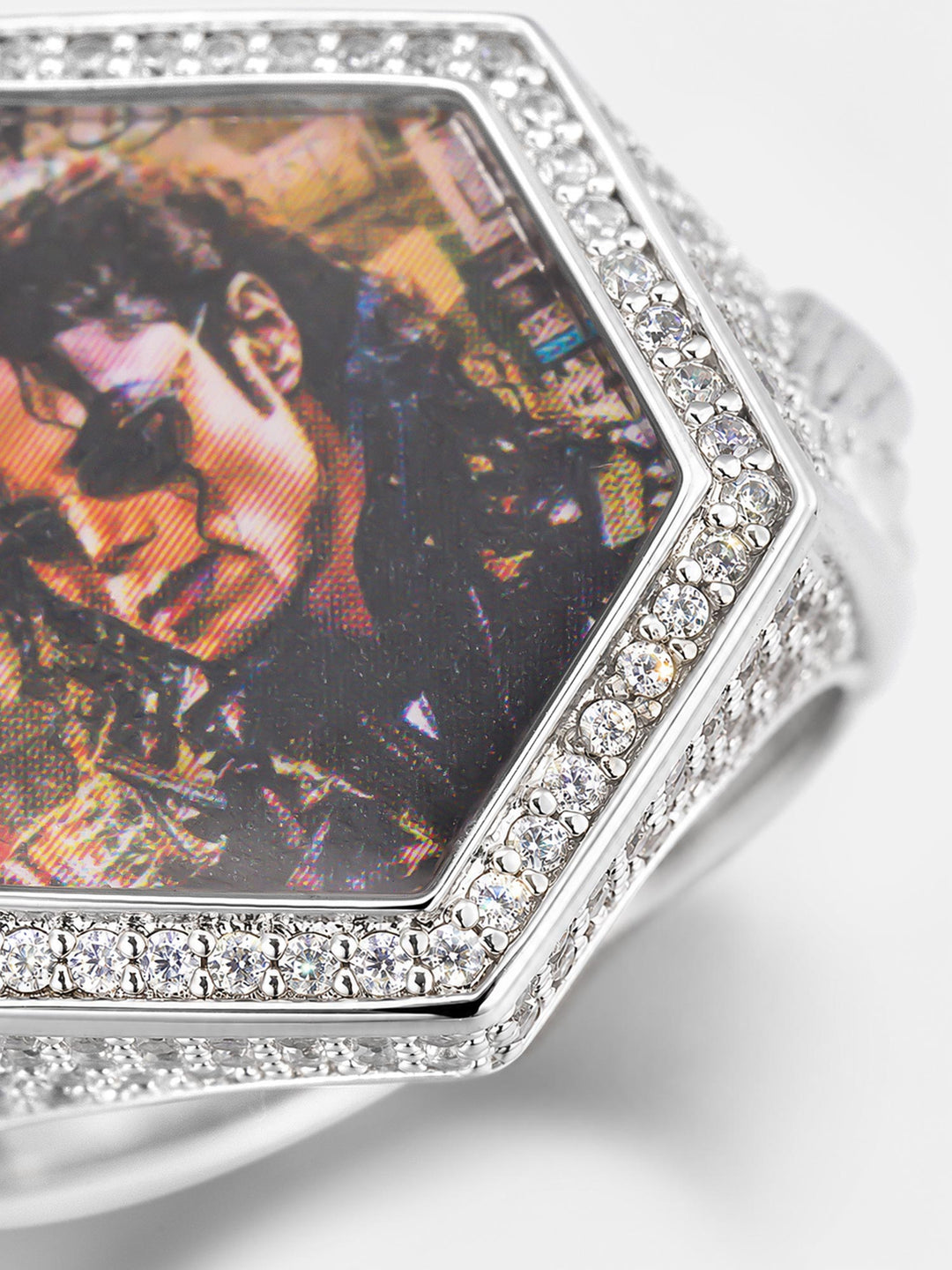 Moissanite Praying Hands Hexagon Photo Ring