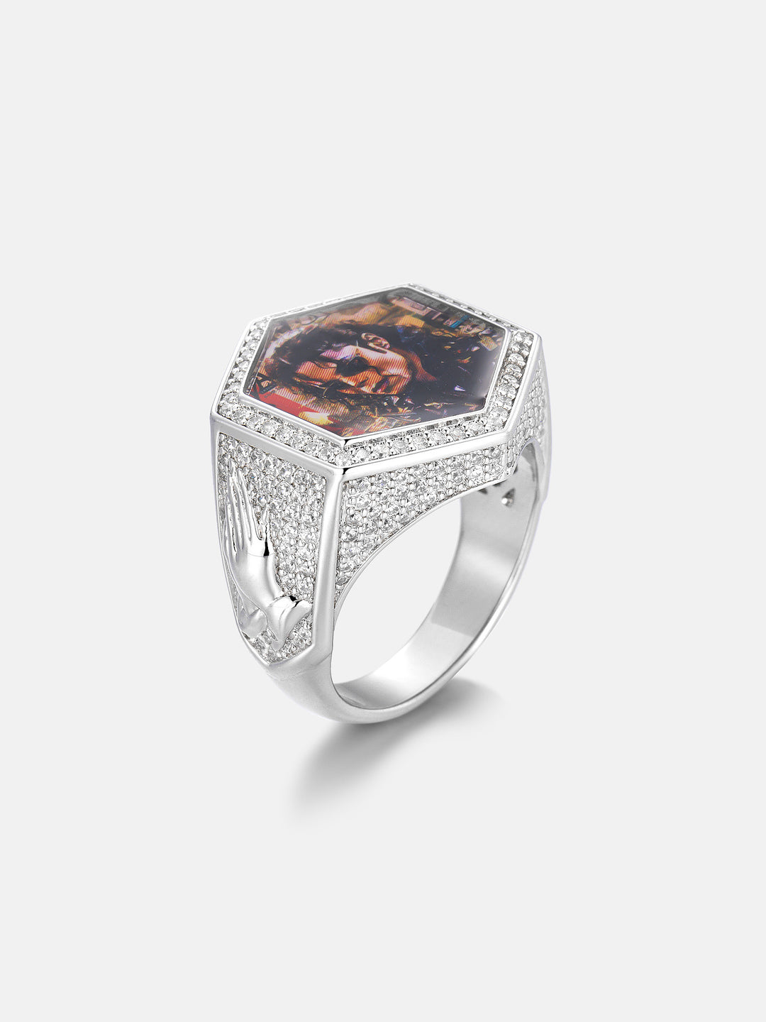 Moissanite Praying Hands Hexagon Photo Ring