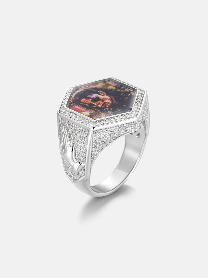 Moissanite Praying Hands Hexagon Photo Ring
