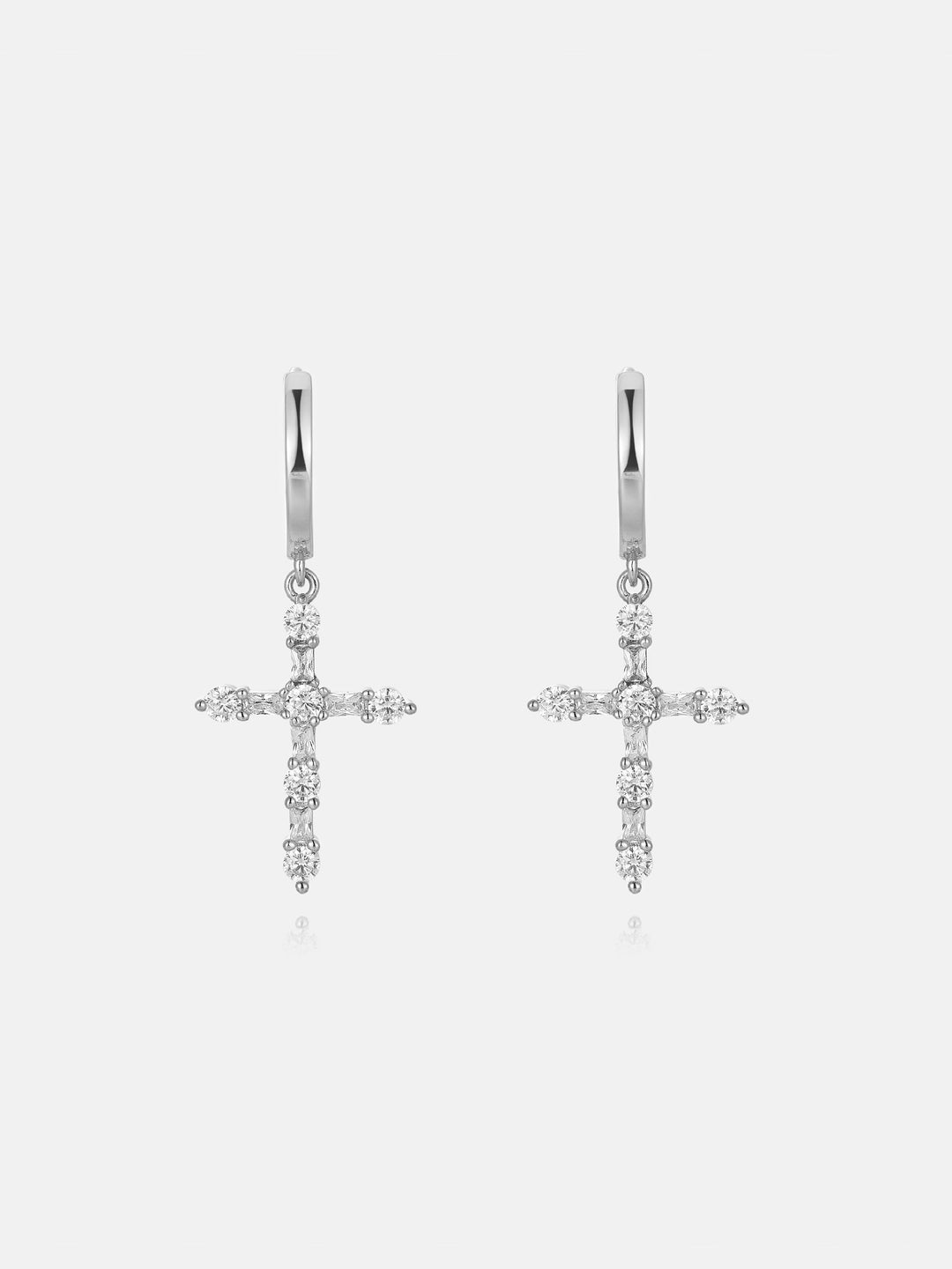 Moissanite Round & Baguette Cut Cross Hoop Earrings