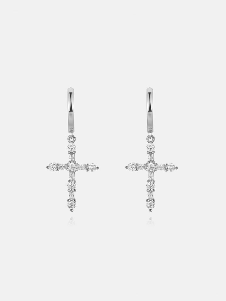 Moissanite Round & Baguette Cut Cross Hoop Earrings