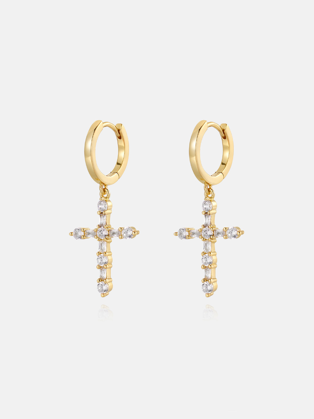 Moissanite Round & Baguette Cut Cross Hoop Earrings