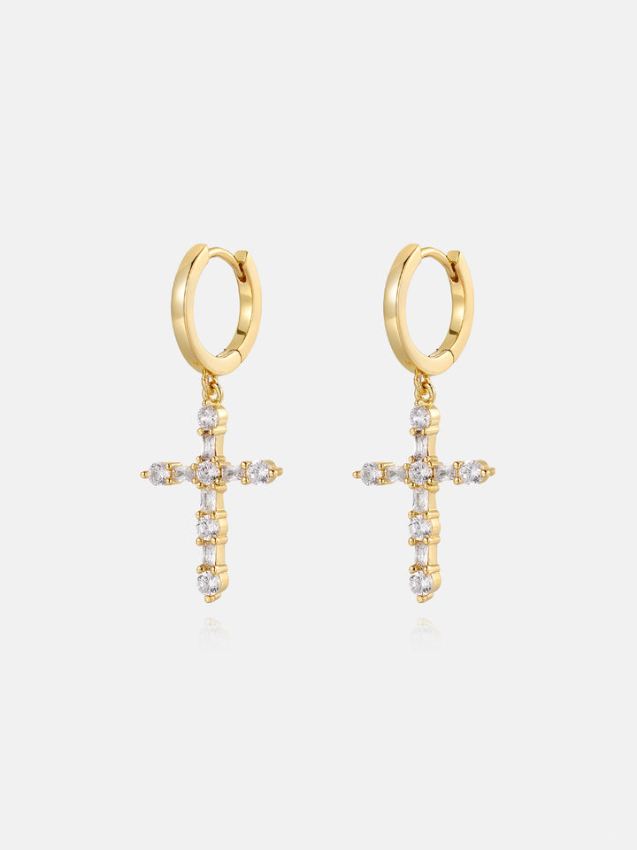 Moissanite Round & Baguette Cut Cross Hoop Earrings