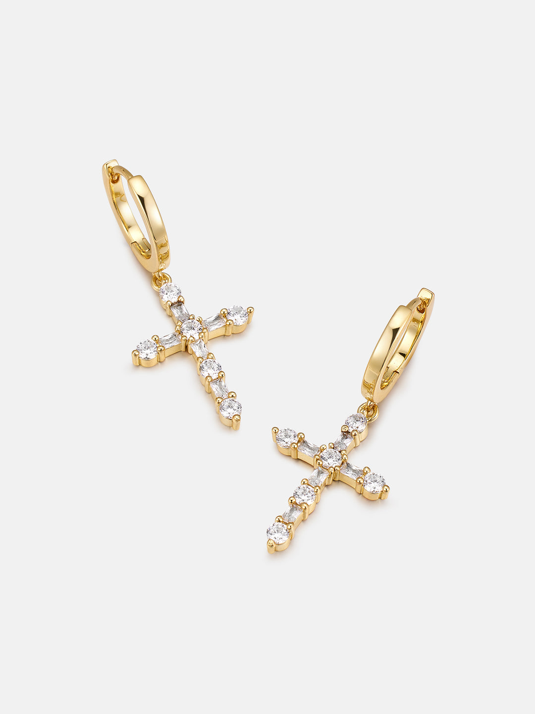 Moissanite Round & Baguette Cut Cross Hoop Earrings