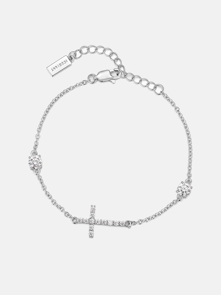 Moissanite Sideways Cross Bracelet