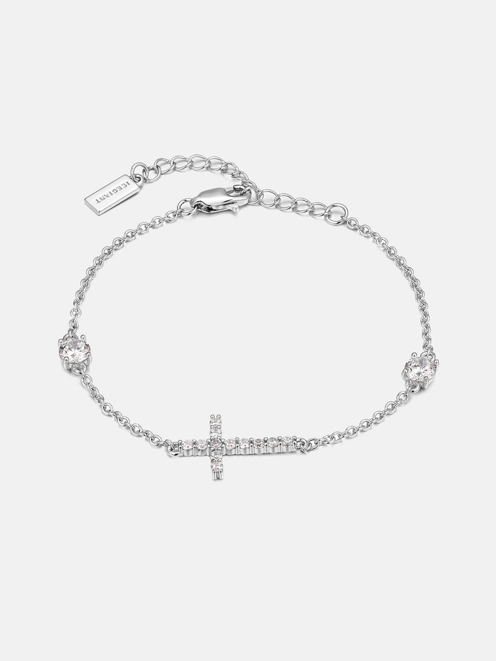 Moissanite Sideways Cross Bracelet