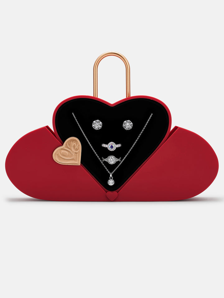 Moissanite Spike Cluster Earrings + 1CT Solitaire Necklace + Couple Rings (4-Piece Set)