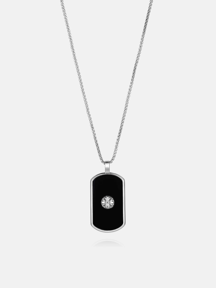 Black Agate & Moissanite Cross Dog Tag Pendant