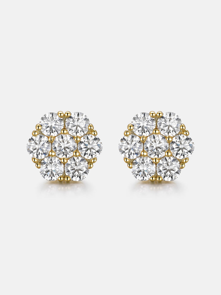 Moissanite Cluster Hexagon Earrings-4.2CT Total