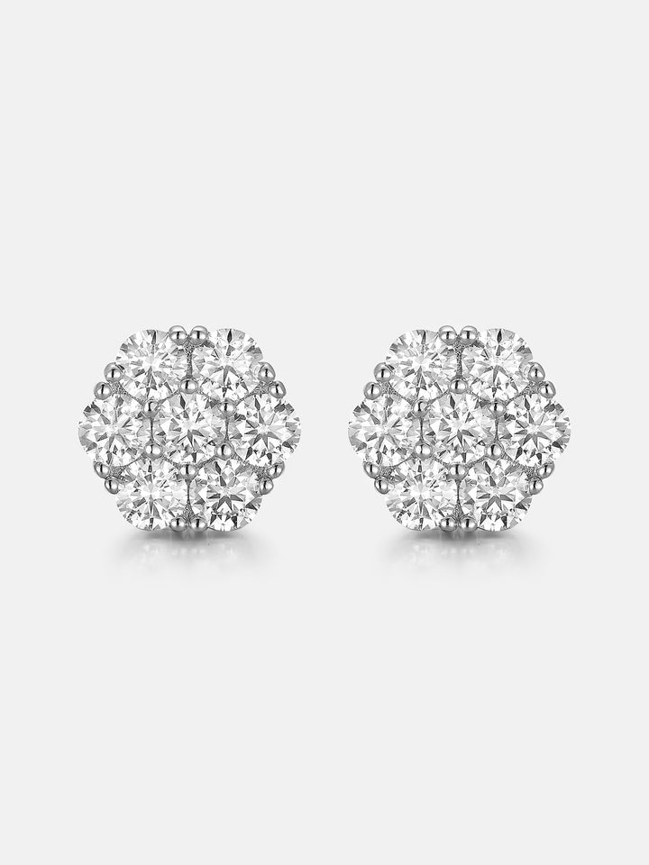 Moissanite Cluster Hexagon Earrings-4.2CT Total