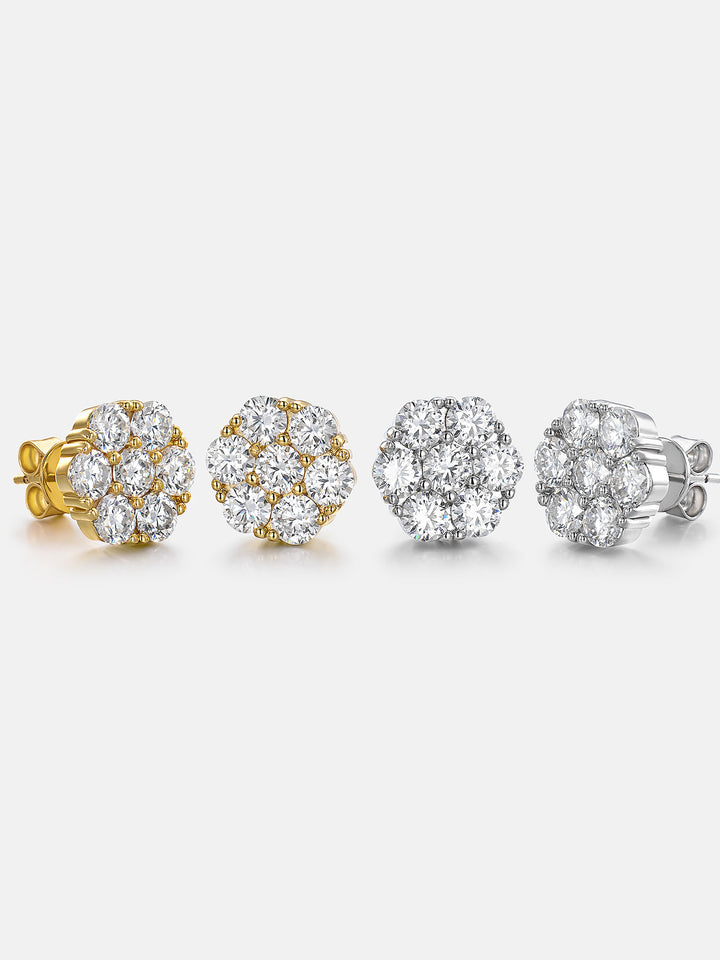 Moissanite Cluster Hexagon Earrings-4.2CT Total