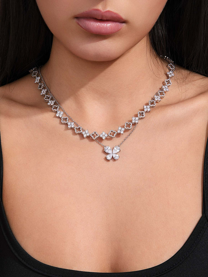 Moissanite Double Four Leaf Clover Chain