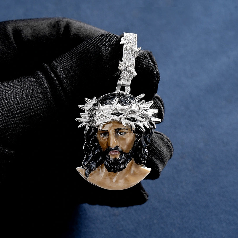 Moissanite Enamel Jesus Crown of Thorns Pendants