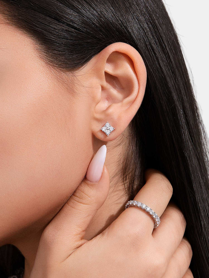 Moissanite Four-Stone Clover Square Stud Earrings