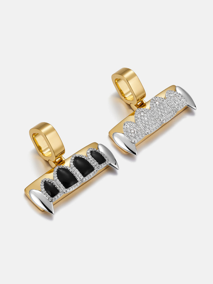 Moissanite Iced Halo Black Enamel Fangs Grillz Pendant