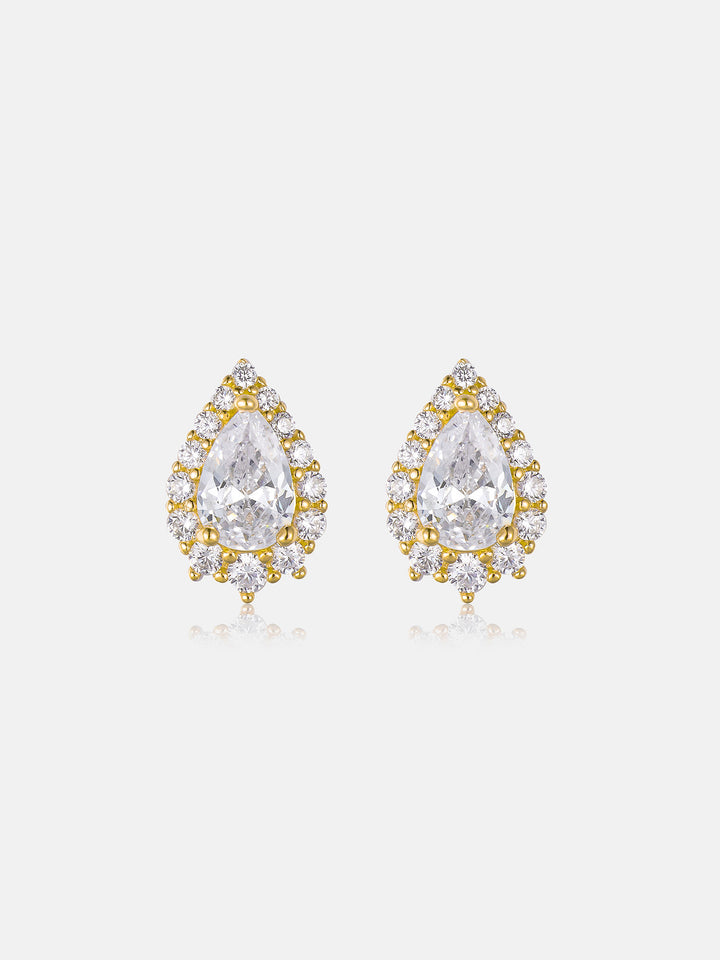 Moissanite Pear Cut Halo Stud Earrings