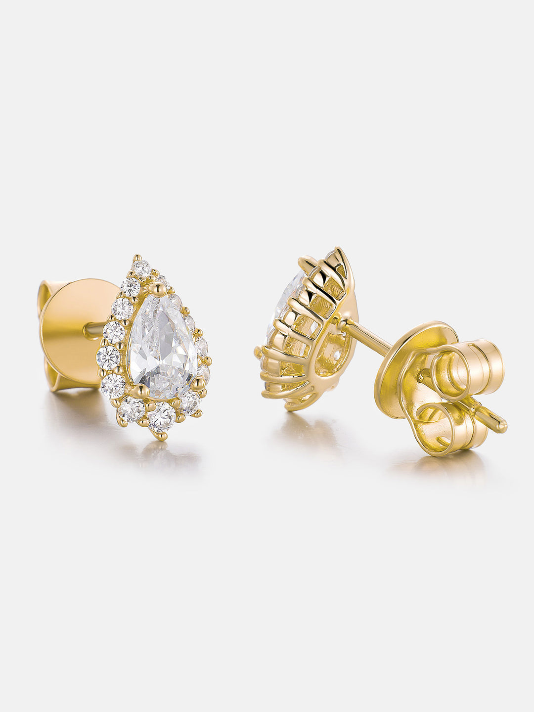 Moissanite Pear Cut Halo Stud Earrings