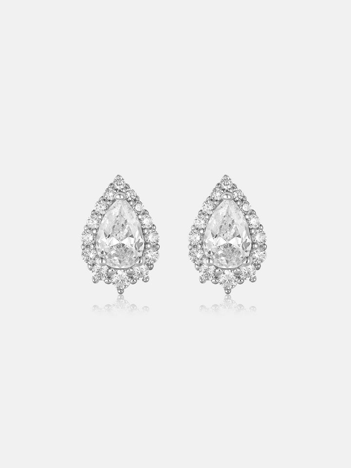 Moissanite Pear Cut Halo Stud Earrings