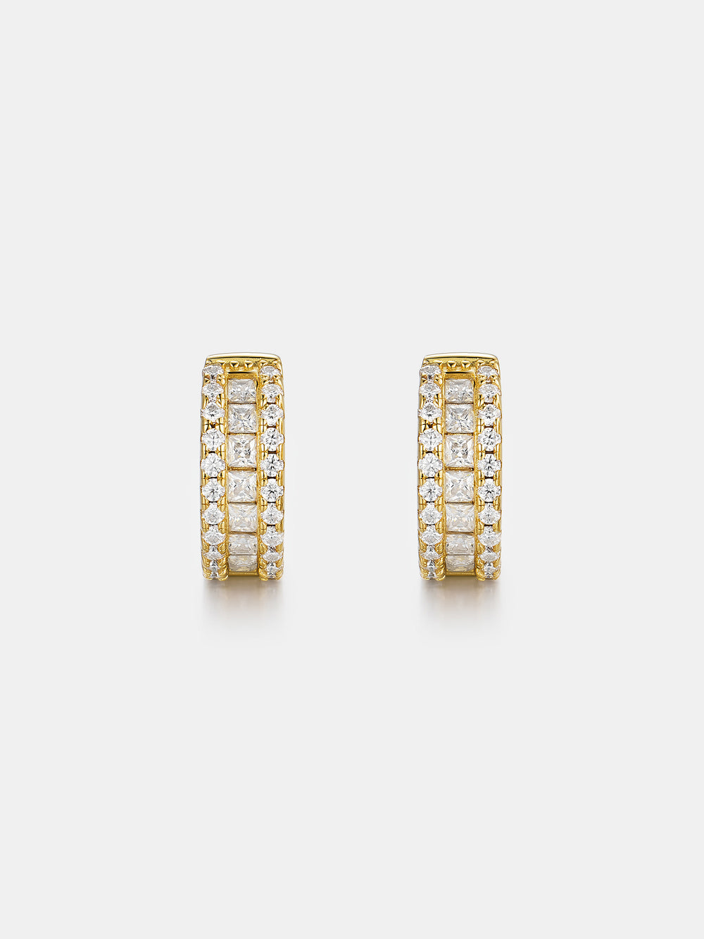 14K Solid Gold Moissanite Princess Cut Hoop Earrings
