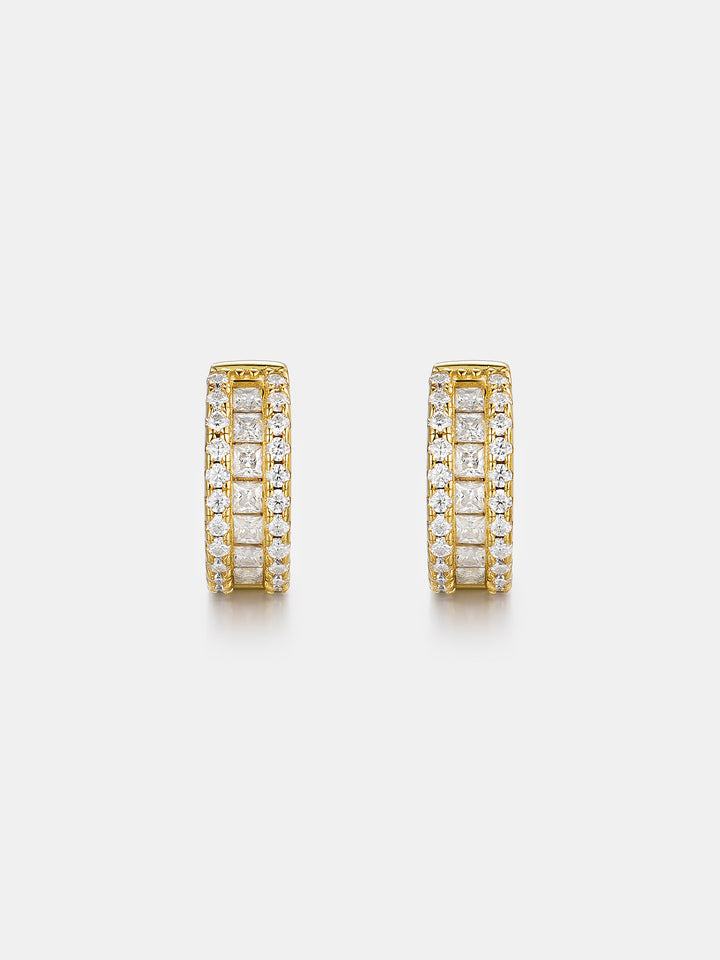 14K Solid Gold Moissanite Princess Cut Hoop Earrings
