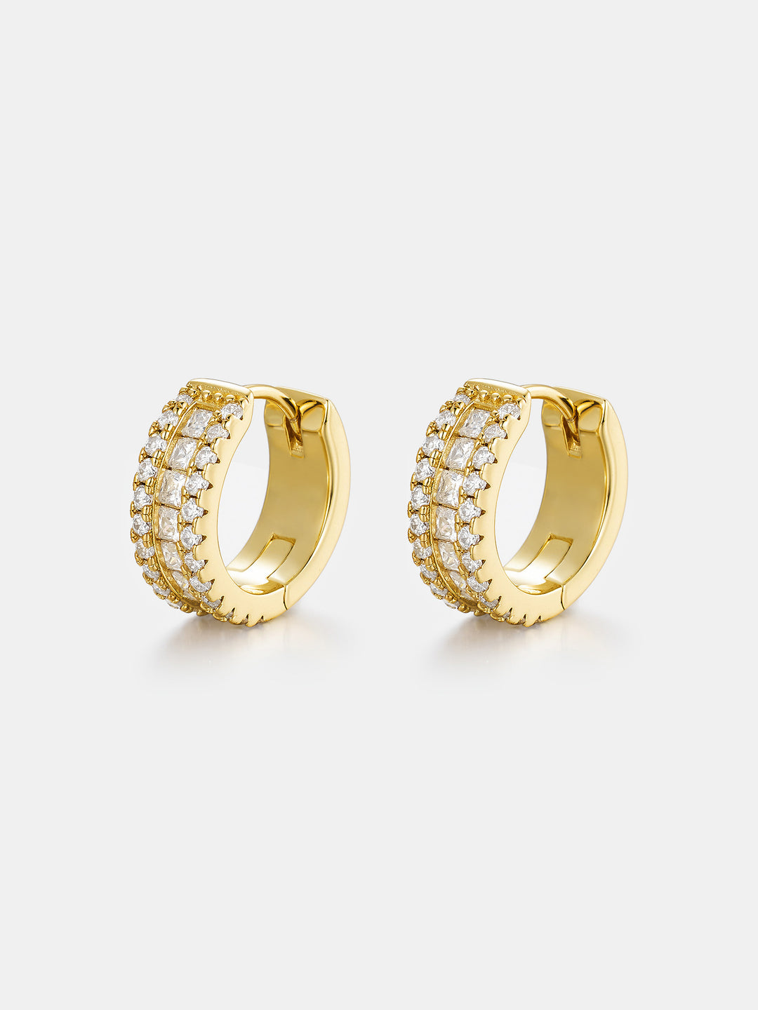 14K Solid Gold Moissanite Princess Cut Hoop Earrings