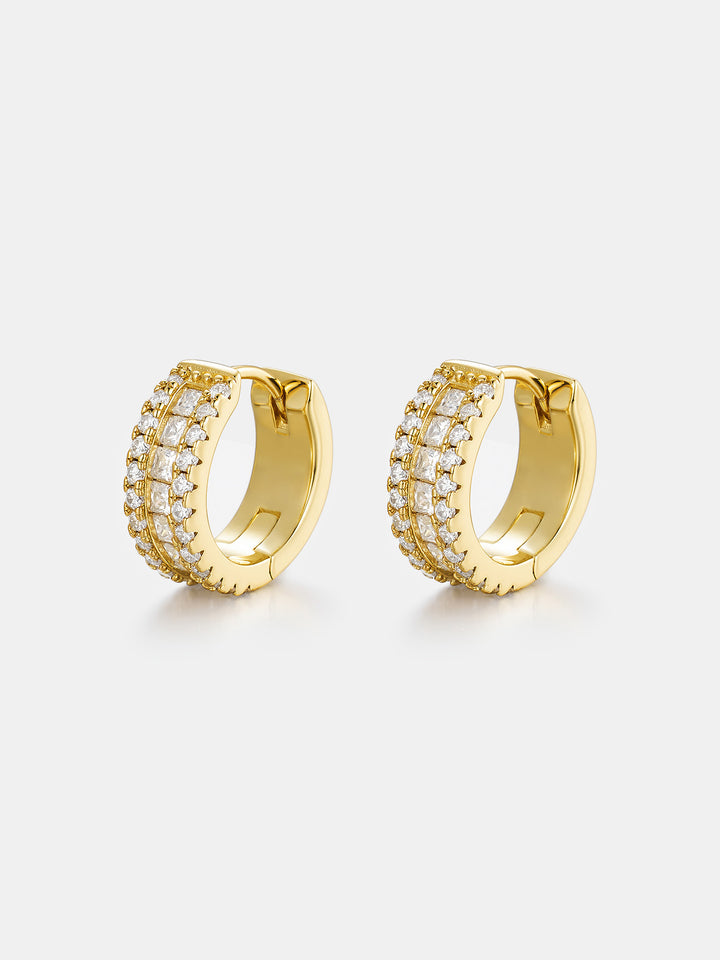 14K Solid Gold Moissanite Princess Cut Hoop Earrings